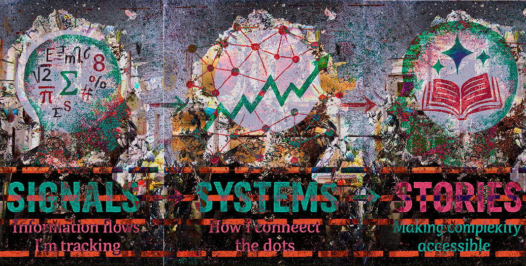 Signals, systems, and stories diagram